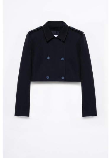 Kadın Lacivert Apolet Detaylı Crop Blazer Lacivert