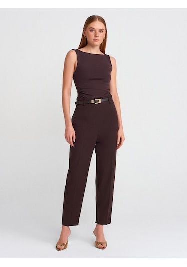 Dilvin 31589 Büzgülü Kayık Yaka Top-koyu Kahve Koyu Kahve