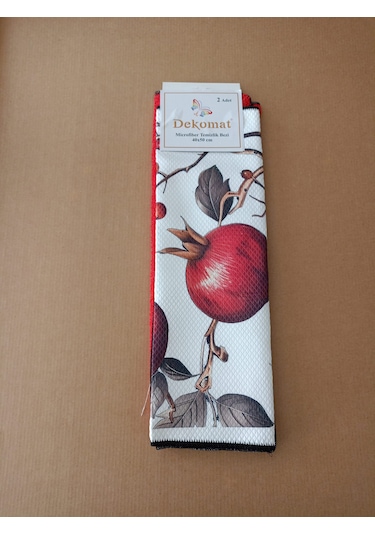 Microfiber Temizlik Bezi 40x50 Cm 2 Adet Nar Dalı Bir Adet Baskılı Bir Adet Naturel Kırmızı