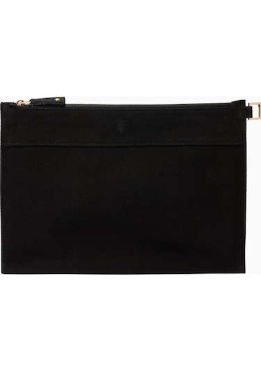 Montroi Medium Pouch In Suede Siyah Şık Süet Clutch