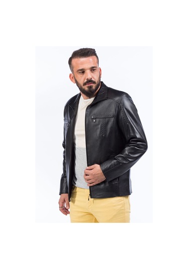 Dericlub E924 Gerçek Deri Erkek Mont Siyah Null Siyah