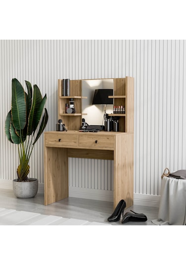 2212 Shıny Aynalı 2 Çekmeceli 80 Cm Makyaj Masası Sepet