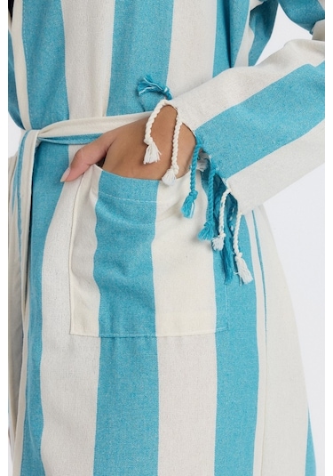 Mulberry Striped Peştemal Bornoz Banyo Ve Plaj Elbisesi Mavi