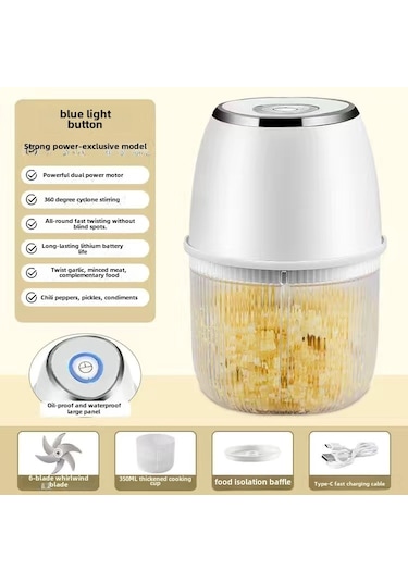 Xiyyadms Ev Ofisi Multifonksiyon Elektrikli Zeytinyağlı Biber Sarımsak搅拌机 - 350ml Beyaz Çizgili Pp Kupa + Geliştirilmiş 6 Blatlı Bıçak Diğer