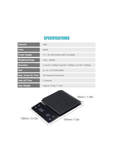 Ulzyvf Yüksek Terazi Terazi Su Geçirmez Arka 3000g 0.3g Td Siyah Siyah