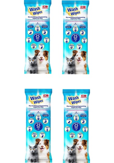 Bio Pet Active Wash Wipes Kuru Yıkama Ve Bakım Havlusu 4 x 25'li