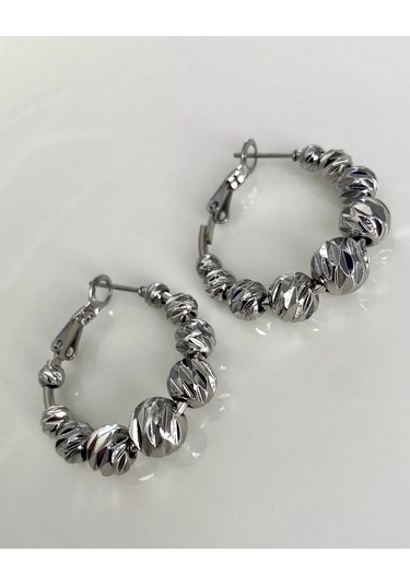 Justgaf Gümüş Renk Dorika Toplu Halka Küpe Gümüş