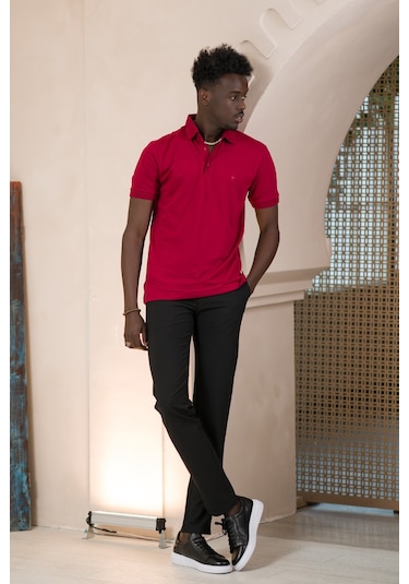 Paul Martin Örme Polo Yaka Regular Fit Pamuklu Ve Likralı T-shirt Bordo