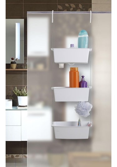 Primanova Üç Gözlü Duş Sepeti Beyaz Pratik Asılabilir Yapı N43 Çok Renkli