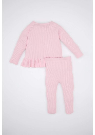 DeFacto Kız Bebek 2'li Takım Uzun Kollu Düğmeli Kazak Beli Lastikli Triko Alt C9762A524WNPN105 Pembe DeFacto Kız Bebek 2'li Takım Uzun Kollu Düğmeli Kazak Beli Lastikli Triko Alt C9762A524WNPN105 Pembe