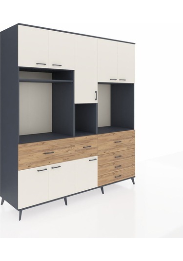 Kronos Dolap 10 Raflı 6 Çekmeceli 8 Kapaklı 220x59x243 Antrasit-aytaşı/çam Aytası/atlas Çam