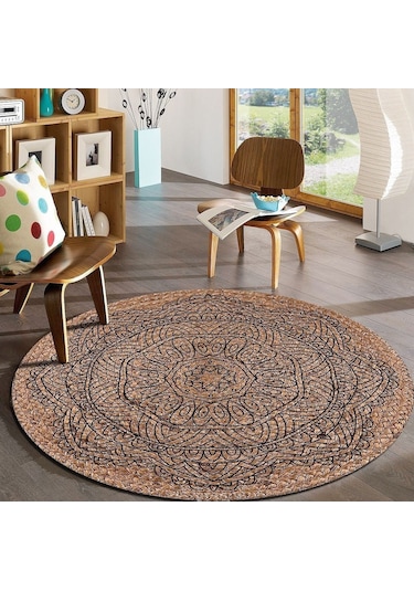 Jüt Yuvarlak Hasır Halı Yolluk Salon Oda Mutfak Halısı Ks-1054