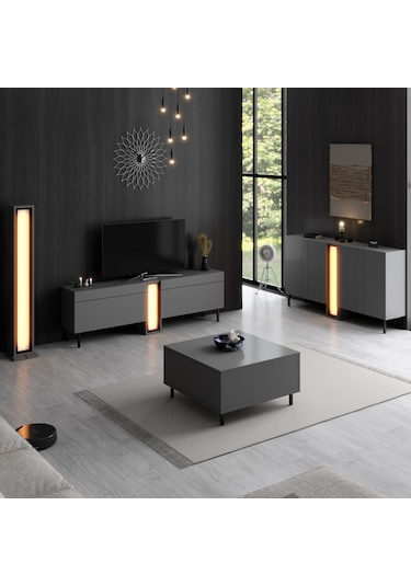 Nova Siyah Demir Ayaklı Rgb Led Işık Sistemli Antrasit Konsol Antrasit - Siyah