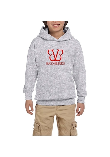 Black Veil Brides Band Logo Gri Çocuk Kapşonlu Sweatshirt Gri
