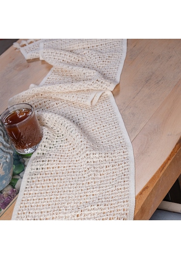 Vivamaison Pamuk Dantel Runner Masa Örtüsü Krem 30 x 150 CM