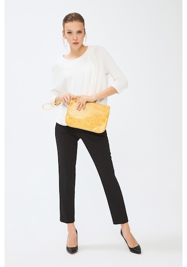 Deri Company Kadın Basic Clutch Çanta Kroko Timsah Desen Hardal 214002 Hardal