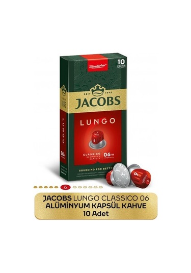 Jacobs Lungo 6 Classic Nespresso Uyumlu Kapsül Kahve 10 Lu JACOBS.013 Kapsül Kahve