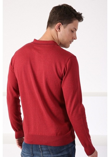 Ferraro Tarçın Polo Yaka Fermuarlı Erkek Pamuk Kazak Tarçın