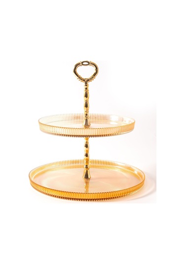 Mest Lüsterli 2 Katlı Cam Pasta Tabağı 21 Cm Lüsterli