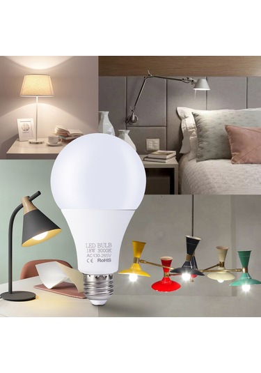 Xindoker E27 Uçlu 18w Led Ampul, 130-265v Aralığında Çalışır, 6000-6500k Beyaz Işık, 270 Derece Açılı, Enerji Tasarruflu, Smd 2835 Teknolojisi Çok Renkli