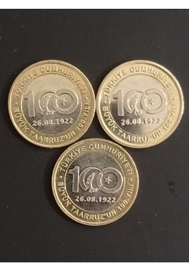 3 Adet Büyük Taarruz Hatıra Parası. Koleksiyon Para. Hediye Para. 1 Lira.