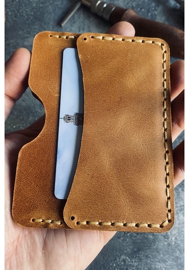 Pepuza Hakiki Deri Slim Kartlık - Camel