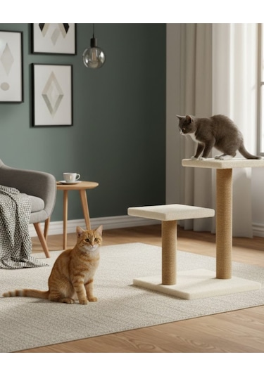 Reyo Pet Çift Stepli Kedi Tırmalama Beyaz