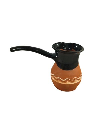 Kırmızı Toprak Desenli Siyah Cezve Türk Kahve Cezvesi