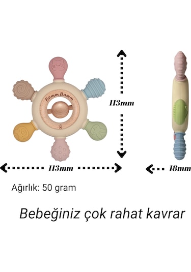 Boncuklu Silikon Bebek Diş Kaşıyıcı Hafif Ve Rahat Kavranır Çok Renkli