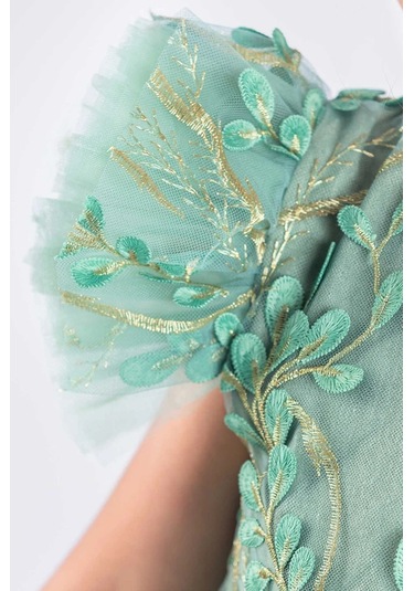 Kız Çocuk Elbise Tütü Etek Nakışlı Yeşil