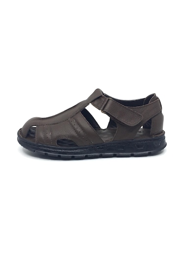 Taşpınar %100 Hakiki Deri Ortopedik Erkek Yazlık Rahat Terlik Sandalet 40-45 Kahverengi