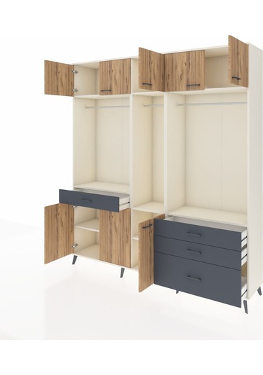 Hyperion Dolap 8 Raflı 4 Çekmeceli 3 Askılı 220x44x243 Aytaşı-çam/antrasit Atlas Çam/antrasıt