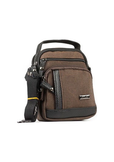 Kanvas Deri Detay Erkek Günlük El Omuz Askılı Çanta Siyah A101 Kahverengi - Siyah