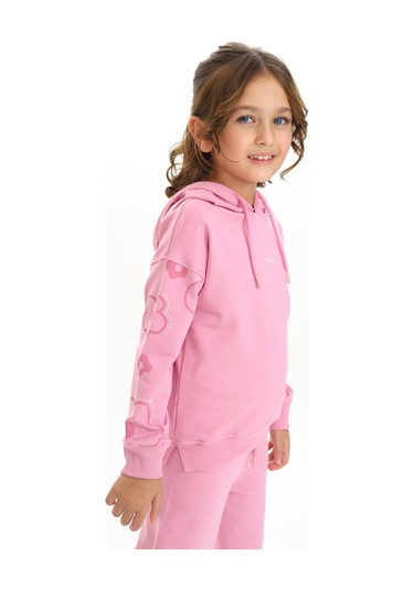 Toontoy Kız Çocuk Kapüşonlu Kol Çiçek Baskılı Eşofman Takım Gül Kurusu