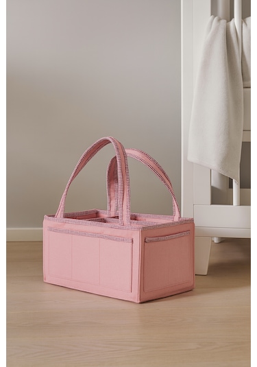 Anne Bebek Kalın Keçe Bakım Çantası Yenidoğan Için Organizer Düzenleyici Çok Amaçlı Pembe Pembe Overlok Detay