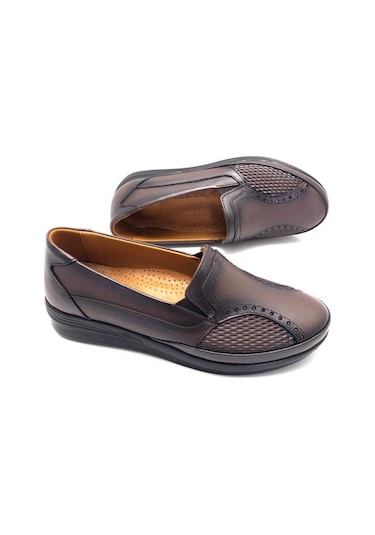 Derilax Hakiki Deri Tam Ortopedik Rahat Kadın Anne Ayakkabısı Kahverengi