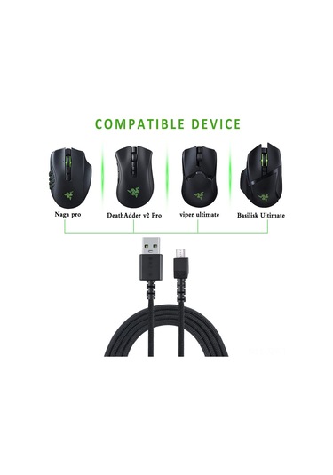Geeroyoo Razer Oyuncu Fareleri İçin Dayanıklı 1.8m Usb Mikro Şarj Kablosu - Viper/basilisk/deathadder Uyumlu