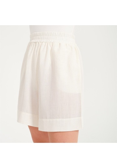 Kadın Keten Safari Şort-Krem