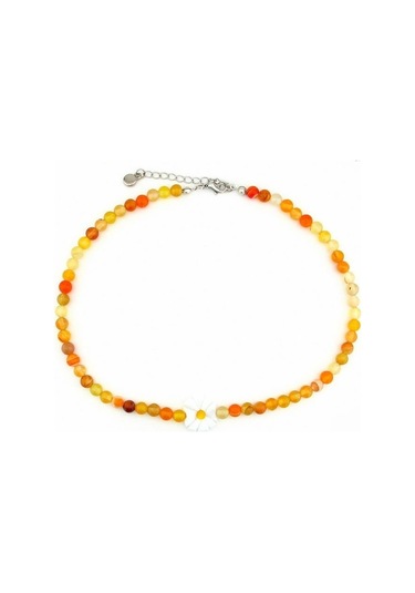 Solfera Papatya Sarı Turuncu Akik Doğal Taş Kadın Kolye Q0604 Çok Renkli