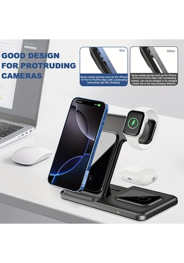 Xuweiwei Beyaz 3u 1 Arada Katlanabilir Kablosuz Sarj Standi İphone Uyumlu Samsung İwatch Airpods Pro İcin