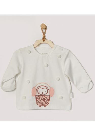 Andywawa Kız Bebek Penguen Kabartmalı Ekru Tshirt Ac22366 001