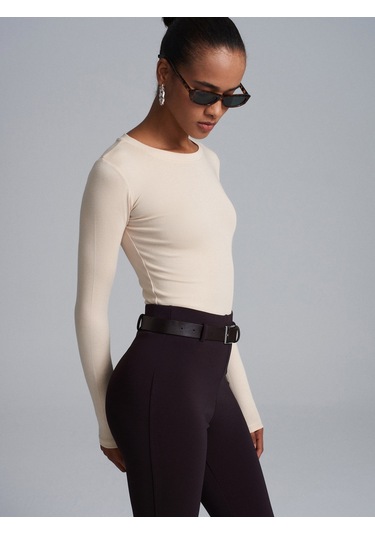 Dilvin 32695 Uzun Kollu Bodysuit-taş Taş