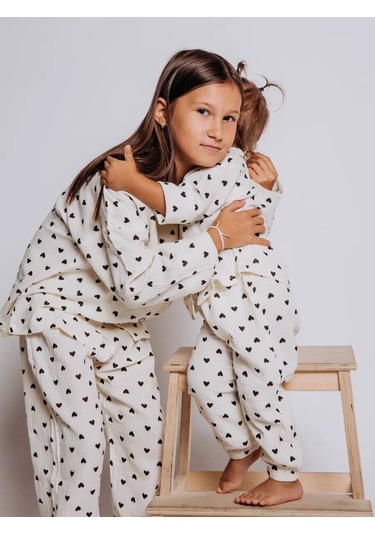 Ruandı Kalpli Çocuklar İçin Muslin Pijama 250485930 Beyaz