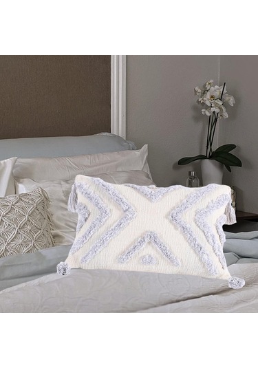 Homyl Boho Kırlent Örtüsü Pamuklu Dokuma Püsküllü Yastık Kılıfı Gri