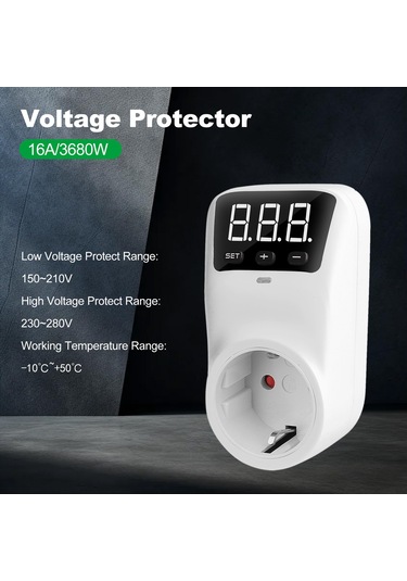 Teltree Eu Standard Beyaz Hlp02 Voltaj Koruyucu Prizi 230v 16a Lcd Ekranlı Buzdolabı Klima Koruyucu Aşırı/düşük Voltajdan Koruma Röleli 3680w