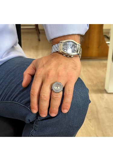 925 Ayar Gümüş Yüzük - Yunan Anahtarı Tasarımı Erkek Yüzüğü - El Yapımı Yüzük Gümüş