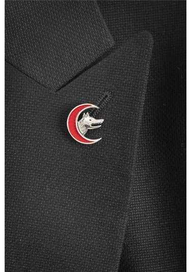 925 Ayar Gümüş Ay Motifli Bozkurt Rozet -8059