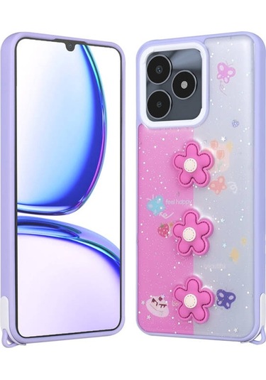 Realme C53 4g Kılıf Parlayan Simli Kabartma Figürlü Cevze Kapak