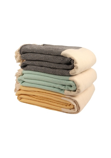 HAZAL Şerit Safir Desenli 200x240 cm Çift Kişilik Sarı