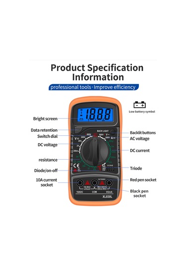 Yunboo Xl830l Sarı Dijital Multimetre: Elektrikçi İçin Yüksek Hassasiyetli Akım, Gerilim, Direnc Ölçer - Pil İle Teslim